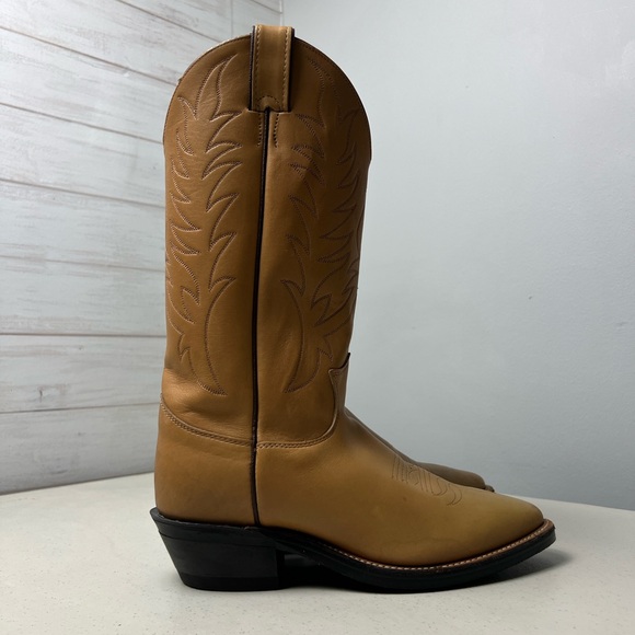 JUSTIN MULE HIDE TAN LEATHER ROUND TOE COWBOY WORK BOOTS #1122 MEN'S 7.5B - Picture 6 of 10